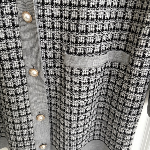Talbots Long Black and White Tweed Cardigan, pearl buttons, NWT, XL - Picture 2 of 3
